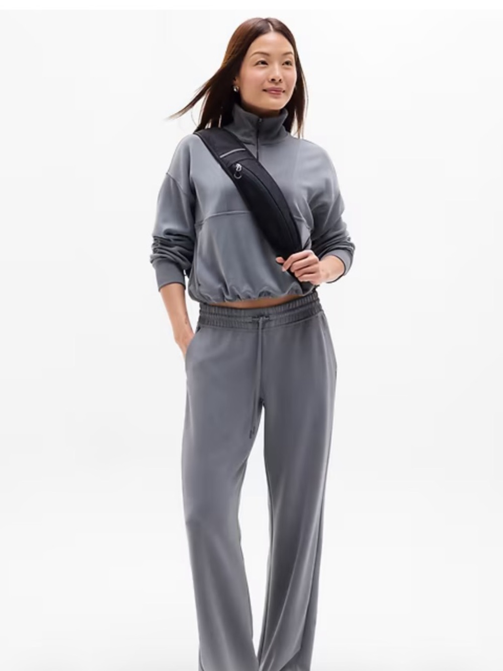 Athleta Seasoft Rib Slate Gray 1/4 Zip Pullover